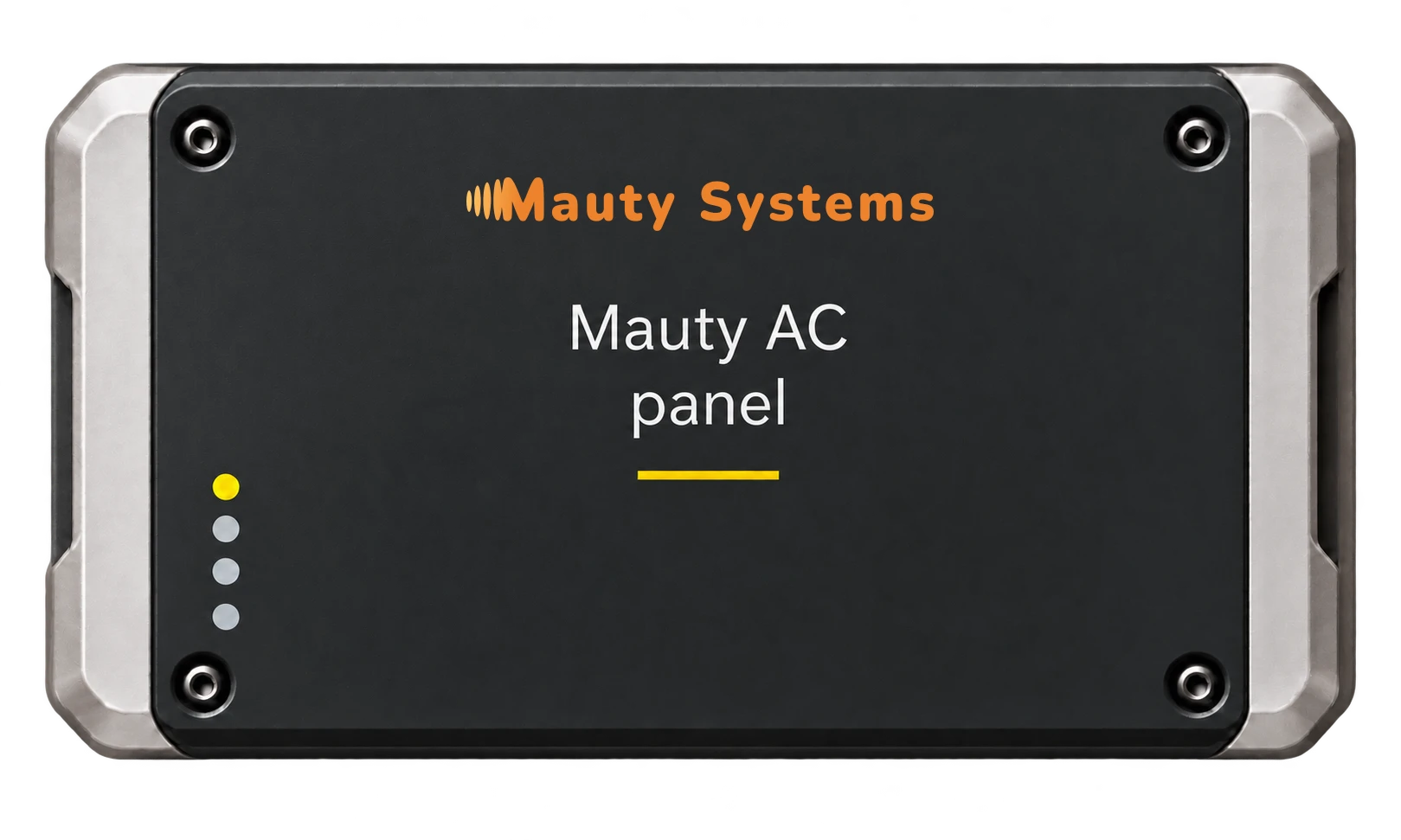 Mauty AC Panel concept: horizontal black enclosure with silver sides and front indicators